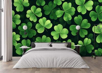 Repeating pattern of clovers aligned in straight rows with minimal decorative elements, flat illustration Wall mural