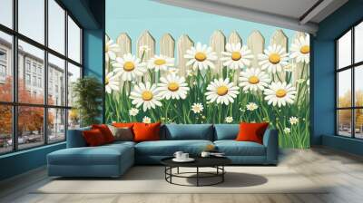 Shasta daisies blooming in a suburban backyard garden, illustration art Wall mural