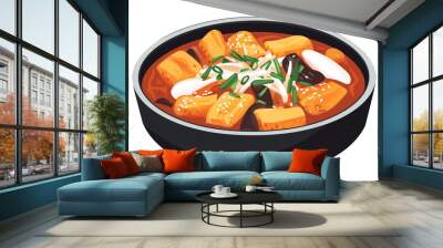 Tteokbokki with rice cakes and fish cakes in spicy sauce Wall mural