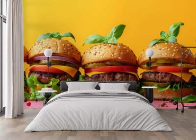 Vegan burgers and fresh vegetables, bright colors Wall mural