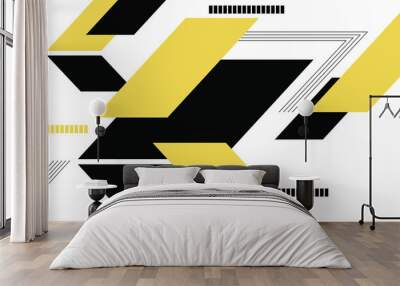 Abstract background pattern made with geometric shapes (parallelograms) and lines in technology concept. Modern, simple and bold vector art in yellow and black colors. Wall mural