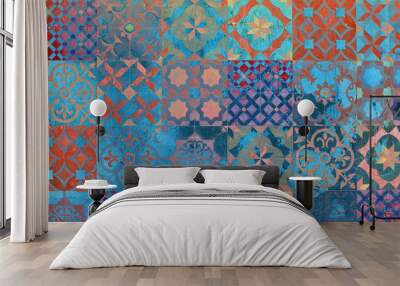 Digital background art of mediterranean and Aegean tiles. Wall mural