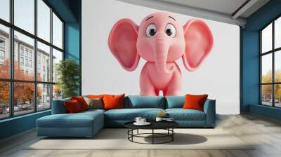 Cute 3D Pink Elephant Cartoon Character  perfect for children's books, illustrations, and branding. Wall mural