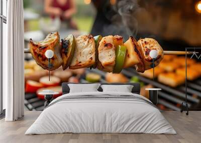 Grilled Chicken and Vegetable Skewers on Barbecue Grill Wall mural