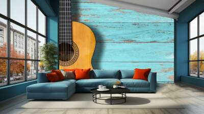 Cassical guitar on vintage wood background with copy space. Wall mural