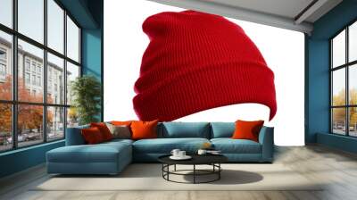 Red wool hat isolated on white background. Wall mural