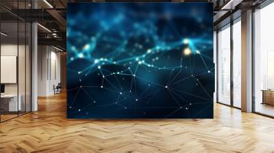 The futuristic background features an abstract blue network, illustrating the concept of technology and science in modern tech connections. network, background, technology, futuristic, connection, Wall mural