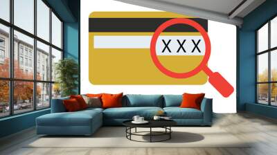 cvv code icon on white background. cvv code icon with credit card and magnifying glass sign. flat st Wall mural