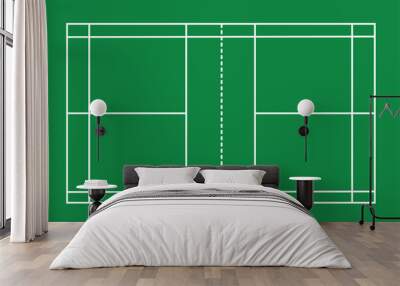 green badminton court on white background. badminton court sign. green court symbol. flat style. Wall mural