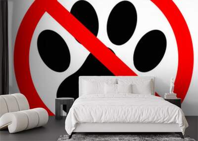 no dog paw icon on white background. flat style. no animal icon for your web site design, logo, app, UI.  stop symbol. no dog paw sign. Wall mural