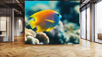 A close-up of colorful tropical fish swimming near coral reefs in the Maldives. Wall mural