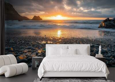 A serene morning at Glass Beach with the sea glass reflecting the early light. Wall mural