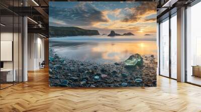 A serene morning at Glass Beach with the sea glass reflecting the early light. Wall mural