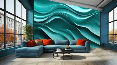 Abstract 3D teal wave background with smooth, flowing motion, ideal for modern graphic design. --ar 16:9 Wall mural