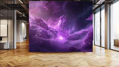 Futuristic purple space with particles forming in a neon glow, perfect for modern sci-fi visuals. Wall mural