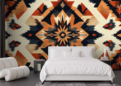 Southwestern-inspired seamless pattern with geometric designs and warm, earthy colors, perfect for textiles or home decor. Wall mural