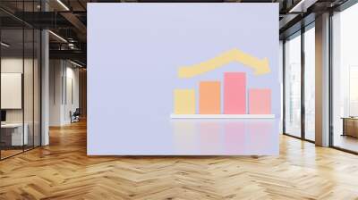 3D Bar Chart with arrow rising icon on isolated purple background. Soaring finances, strengthening currency concept. Minimal Data analysis bar pie graph growth up with an arrow rising icon. 3d render. Wall mural