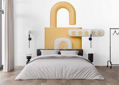 3d Fingerprint padlock icon isolated on blue background. Biometric verification. Touch ID fingerprint. Minimal Fingerprint icon. Account identity privacy secure personal data concept. 3d render. Wall mural