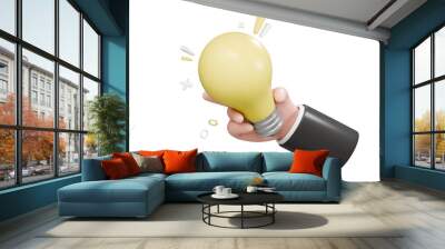 3d hand of businessman holding light bulb icon. business idea and strategy concept. business creativ Wall mural