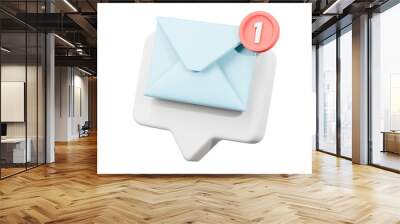 3d mail envelope icon with notification new message sign icon. Minimal 3d email letter with notification red bubble unread icon. message mailbox concept 3d icon. isolated blue background 3d rendering. Wall mural