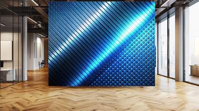 Abstract Blue Metal Background with Geometric Patterns and Glowing Lines Wall mural