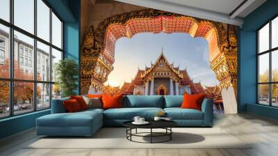 Wat Benchamabophit or the Marble Temple, The beautiful and famous Temple in Bangkok, Thailand.The most modern and one of the most beautiful of Bangkok's royal wats,  Wall mural