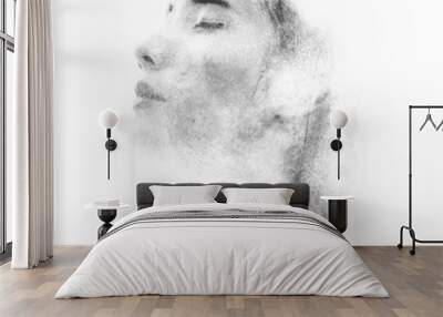 blending double exposure woman with watercolor style black and white Wall mural