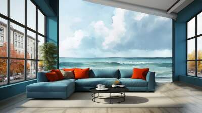 Calm beach watercolor painting capturing serene seaside waves.
 Wall mural