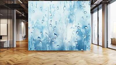 Raindrops on a window for rainy weather, Aqua drops texture of rain water, Romantic rain weather texture.
 Wall mural