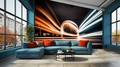 Abstract long exposure dynamic speed light trails, generative ai Wall mural