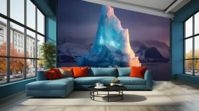 iceberg in the night, luminescent iceberg in amazing nature, generative ai Wall mural