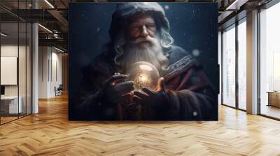 Santa Claus holding a big crystal globe, generative ai Wall mural