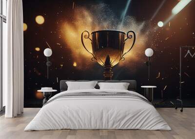 winner trophy with flames and blurred background, generative ai Wall mural