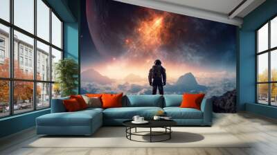 An astronaut standing on a distant planet created with AI Wall mural