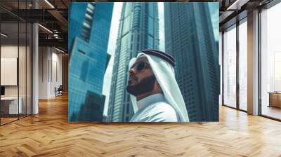 Arab man standing in front of modern city Wall mural