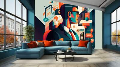 Businessman with infographic, progress, data, strategy created with AI Wall mural