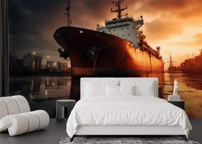 Cargo ship and containers in port Wall mural