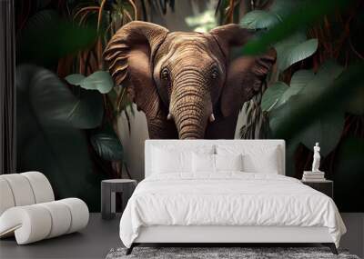 Elephant in the jungle created with AI Wall mural