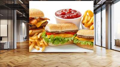 Fast food meals isolated on white background Wall mural