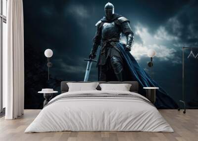 Knight in shining armor, raising a sword Wall mural