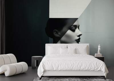 Minimalistic portrait that combines photography and vector elements Wall mural