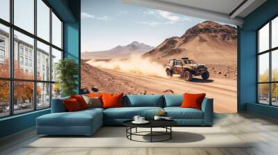 Off road vehicle in desert in Rallye Dakar Wall mural