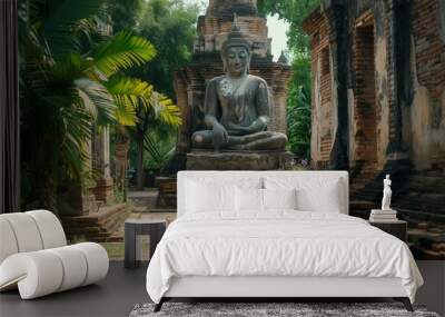 Old Buddha statue and ancient temple	 Wall mural