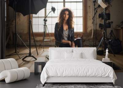 Woman model posing in a natural light studio Wall mural