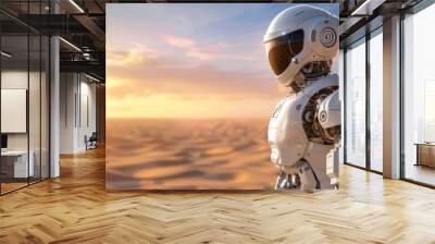 Humanoid Robot Assisting Astronauts in Desert Environment Wall mural