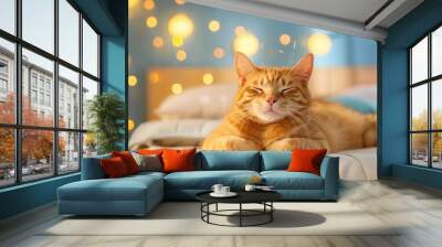 Relaxed Cat with Soft Bokeh Background Wall mural