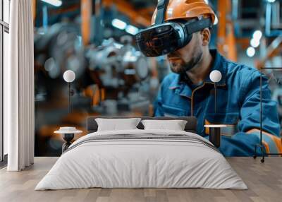 Technician Using Augmented Reality Headset in Studio Setting Wall mural