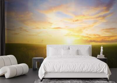 empty grassland and sunrise Wall mural