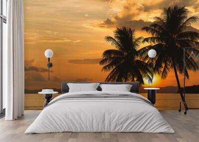 tropical palm tree and sea sunset summer background Wall mural