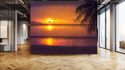 tropical palm tree sea and sunset Wall mural